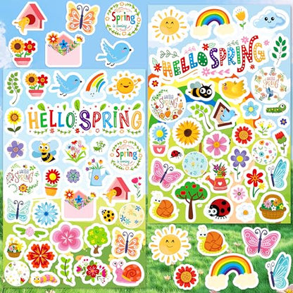 LINAYE 24 Sheets Spring Stickers for Kids, 840 PCS Spring Decorative Stickers Crafts Party Favors Supplies for Kids Classroom - style: Spring 24 Sheets