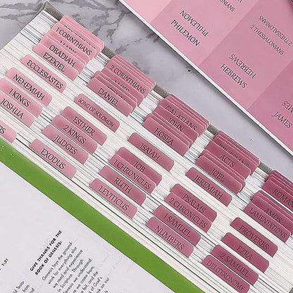 Thinkor Reposition Laminated Bible Tabs, Large Print Pink Stickers, Easy to Read & Apply Bible Tabs for Women and Man - color: Ombre Pink