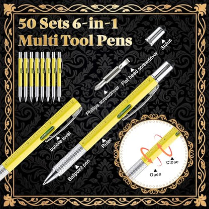 50 Sets Father's Day Religious Gifts Bulk for Church, 6 in 1 Multi Tool Pen with Bible Verse Bookmarks, Christian Gifts for Men, Pastor, Church Visitors, Men of God Appreciation Gift