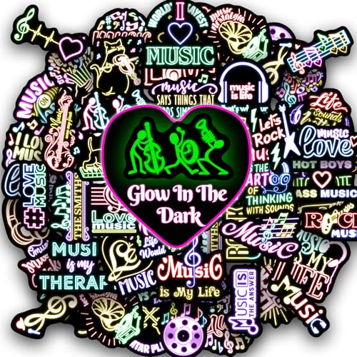 Glow in The Dark Kids Neon Music Water Bottle Stickers, 50 Pcs Waterproof Vinyl Laptop Decals, Activity Birthday Party Decor Teaching Prizes - color: Luminescent-162kshr