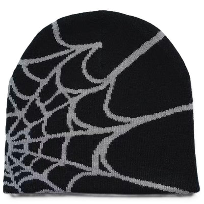 Unisex Stretch Warm Winter Skull Cap, Cold Weather Knit Beanie - color: Grey Spider Web Pattern
