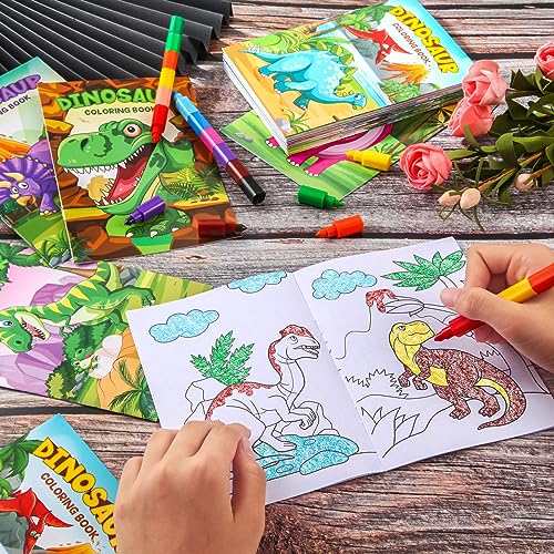 BenLouis 24 Dinosaur Mini Coloring Books with 24 Crayons for Kids Bulk - style: Dinosaur