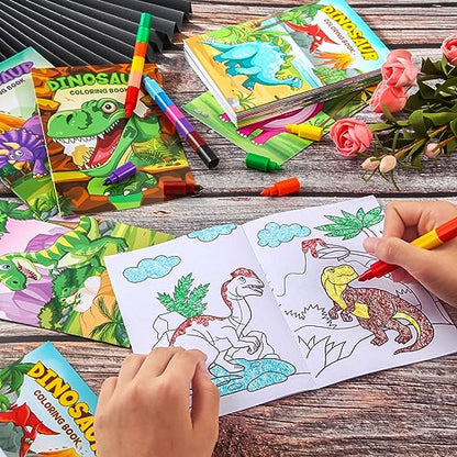BenLouis 24 Dinosaur Mini Coloring Books with 24 Crayons for Kids Bulk - style: Dinosaur