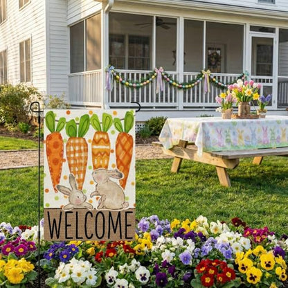 CROWNED BEAUTY Easter Bunny Carrots Garden Flag Outside 12x18 - size: 12"X18"