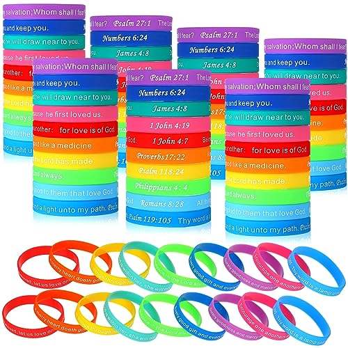 Estune 120 Pcs Bible Verse Bracelets Christian Wristbands, Bright Color - color: Bright Color