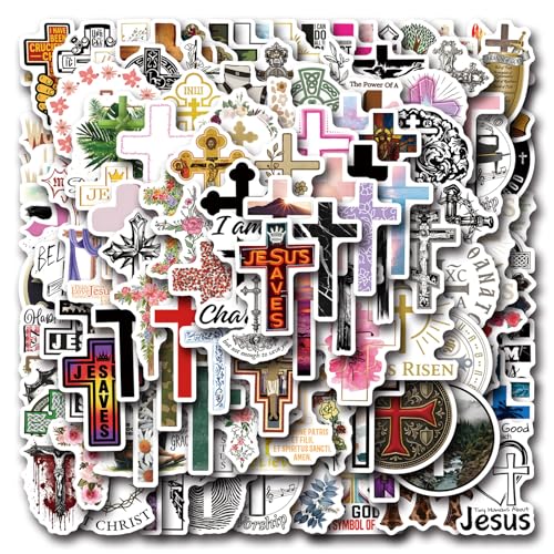 Cross Stickers Pack，124pcs Cartoon Aesthetic Cross Waterproof Stickers，Vinyl Water Bottle,Skateboard,Laptop,Phone,Journaling,Scrapbooking Decals