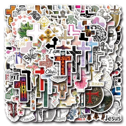 Cross Stickers Pack，124pcs Cartoon Aesthetic Cross Waterproof Stickers，Vinyl Water Bottle,Skateboard,Laptop,Phone,Journaling,Scrapbooking Decals