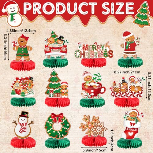 Frienda 12 Pcs Gingerbread Honeycomb Centerpieces 3D Christmas Decor