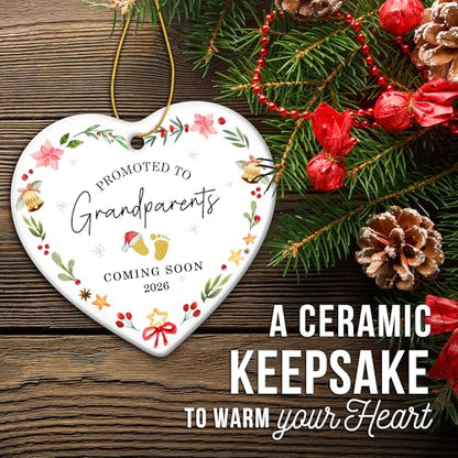 ZAGKOO Christmas Grandparents Gifts - First Time Grandparents Gifts - Promoted to Grandma, Grandpa Ornament - Coming Soon Baby Pregnancy Announcement 2026 for New Grandma, Grandpa - Ceramic Ornament - color: Grandparents