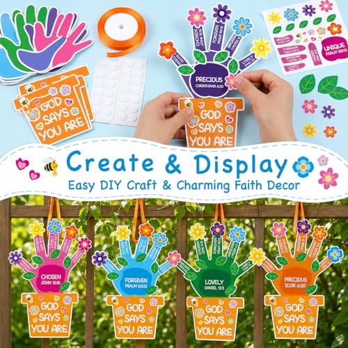 24 Set Sunday School Craft Kit God Says You are DIY Handprint Religious Flower VBS Crafts for 2026 Make Your Own Christian Bible Prayer Stickers Ornament Back to School Crafts Classroom Activities