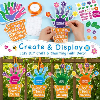 24 Set Sunday School Craft Kit God Says You are DIY Handprint Religious Flower VBS Crafts for 2026 Make Your Own Christian Bible Prayer Stickers Ornament Back to School Crafts Classroom Activities