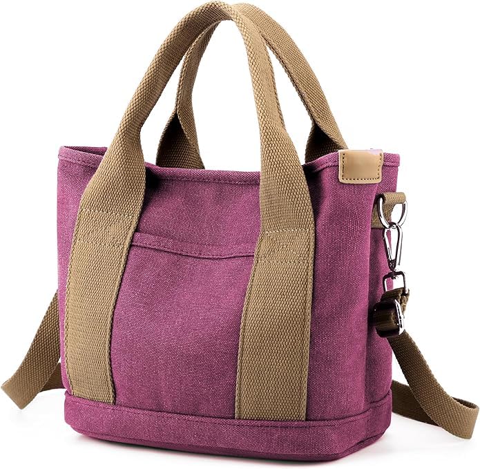 Canvas Tote Bag for Women,Small Totes Bags with Zipper Crossbody Purse with Pockets Large Shoulder Handbag,2 Sizes - color: Deep Berry, size: Small