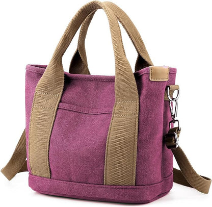 Canvas Tote Bag for Women,Small Totes Bags with Zipper Crossbody Purse with Pockets Large Shoulder Handbag,2 Sizes - color: Deep Berry, size: Small