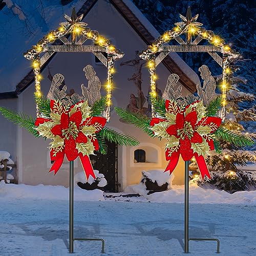 Moukeren 2 Pcs 3.5ft Nativity Scene Outdoor Light up Yard Stakes, Classic - style: Classic