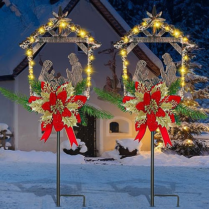 Moukeren 2 Pcs 3.5ft Nativity Scene Outdoor Light up Yard Stakes, Classic - style: Classic