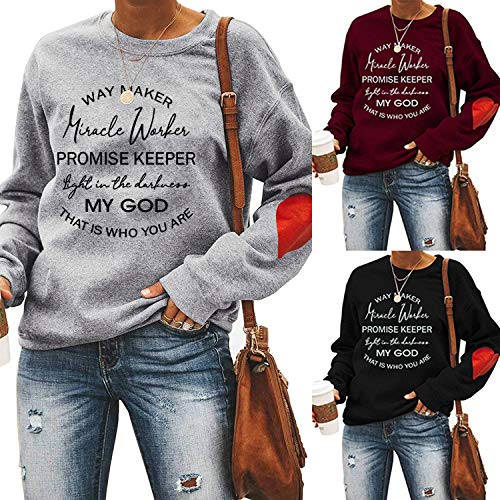Way maker Miracle Worker Sweatshirt Women Graphic Sarcastic Christian Religious Workout Pullover Tops - color: Rose, size: XX-Large