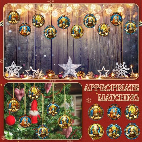 Halloscume 24 Pcs Christmas Nativity Scene Ornaments Bulk Xmas Decor, Round - style: Round Style