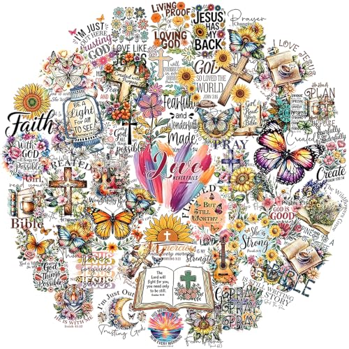 54PCS Christian Faith Stickers | Bible Verse & Inspiration Quotes | Waterproof Scrapbook Stickers for Prayer Boards, Vision Board, Journaling, Phonecase,Notebook,Water Bottle...