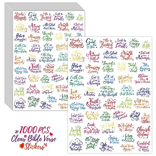 1000 PCS Bible Verse Stickers, Clear Inspirational Pray Stickers Encouraging Scripture Decals Jesus Christian Religious Faith Labels for Scrapbooks Bottles Computer Planner Diary Album Kids Adults - color: Colour Text Version