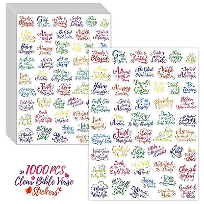 1000 PCS Bible Verse Stickers, Clear Inspirational Pray Stickers Encouraging Scripture Decals Jesus Christian Religious Faith Labels for Scrapbooks Bottles Computer Planner Diary Album Kids Adults - color: Colour Text Version