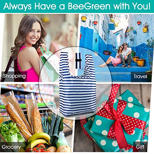 BeeGreen Reusable Foldable Shopping Totes with Handles,12 Pack Heavy Duty Polyester Fabric Geometry Grocery Bags, Large Fashion Reusable Bags for Travel & Groceries, Washable Cloth Bag Bulk - color: Blue Black Navy Teal Green Gray-geometry