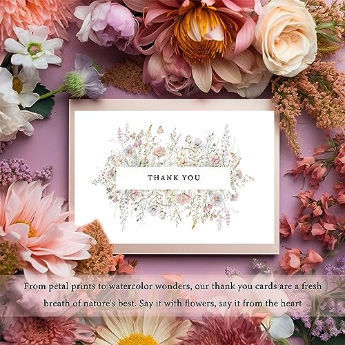 SLAPAFLIFE Floral Thank You Cards with Envelopes,48Pack - 4x6 Inches Thank You Notes with envelope and stickers,baby shower thank you cards,Thank you cards for baby shower,wedding,Birthday - size: 4x6 inches