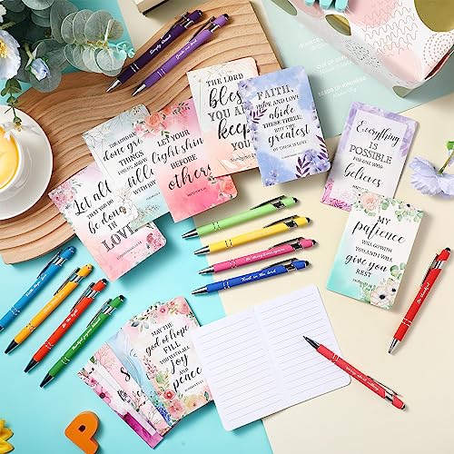 PerKoop 48 Pcs Christian Gifts Notebooks and Pens Bulk - Bible Pocket Notebooks Scripture Ballpoint Pens, Flower Inspirational Journal Faith Based Gifts for Church Coworkers Women Nurses Staff