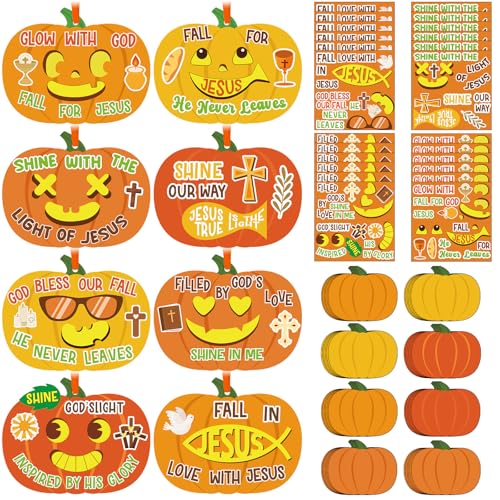 Frienda 48 Set Thanksgiving Pumpkin Craft Kit Christian Fall Jesus Cross - style: Pumpkin