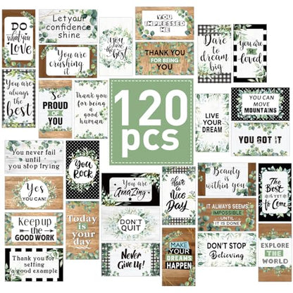 Outus 120 Pcs Motivational Encouragement Inspirational Card Boho Rainbow - style: Eucalyptus Leaf