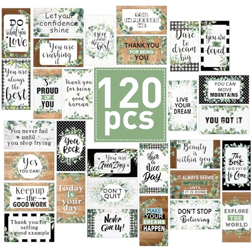 Outus 120 Pcs Motivational Encouragement Inspirational Card Boho Rainbow - style: Eucalyptus Leaf