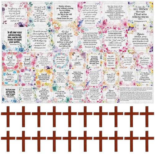 Fanfanwin 38 Sets Prayer Quilt Squares with Crosses, Flower, Brown - color: Brown, style: Flower