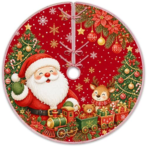 Red Deer Santa Christmas Tree Skirt, Classic Xmas Tree Skirt 523XW-TS - color: Santa-4