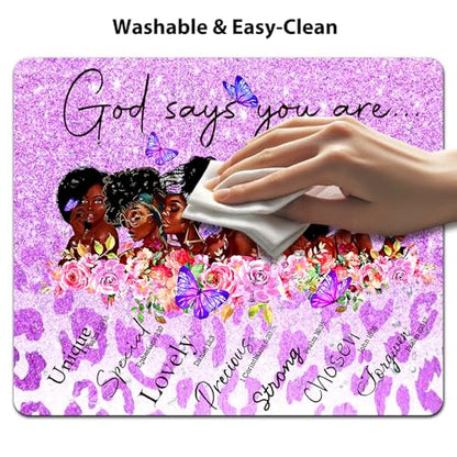 African American God Says You are Mouse Pad, Purple Glitter Cute Desk Mat - color: Pink Grey
