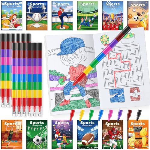 BenLouis 24 Sports Mini Coloring Books with 24 Crayons for Kids Bulk - style: Sports