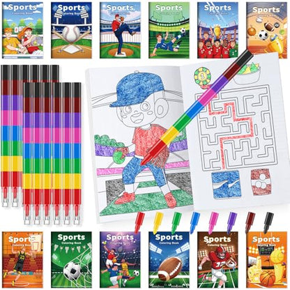 BenLouis 24 Sports Mini Coloring Books with 24 Crayons for Kids Bulk - style: Sports