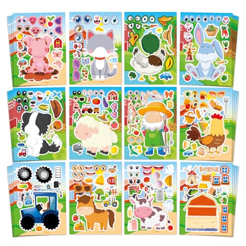 48 Farm Animal Make-a-Face Sticker Sheets for Kids - style: Farm Fun