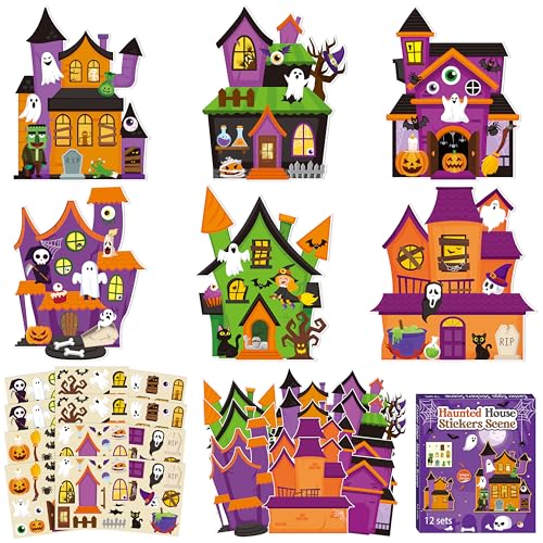 CY2SIDE Halloween Haunted House Scene Sticker - 12 Set Halloween Ghost Sticker for School Rewards, Haunted House Scene for Classroom Activities - style: Haunted house