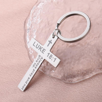 YALLNASL Christian Christmas Birthday Gifts for Daughter Son Inspirational Gifts for Women Men Christian Cross Keychains - color: Luke 18:1