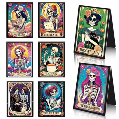 Tarot Skeleton Magnetic Bookmark Gifts - Wxiben 8 Pcs Gothic Skeleton Bookmarks Magnetic for Women Funny Skull Flower Magnets Book Markers Page Clip Gifts for Women Students Teacher Reader Office - style: Tarot Skeleton