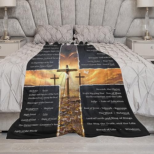 Christian Cross Bible Verse Blanket Christ Religious Throw Blanket Jesus Scripture Faith Catholic Inspirational Gifts for Women Men Winter Warm Soft Plush Fleece Flannel Blanket for Adult Kids 40"x50"