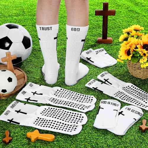 Chicingyou 6 Pairs Cross Grip Soccer Socks Religion Crew Socks - color: White