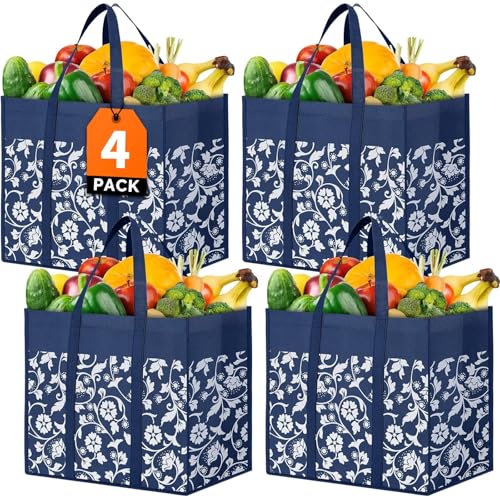 Reusable Grocery Bags Foldable Tote Bags Bulk Shopping Bags 4-Pack, Blue - color: Blue, size: 4-pack