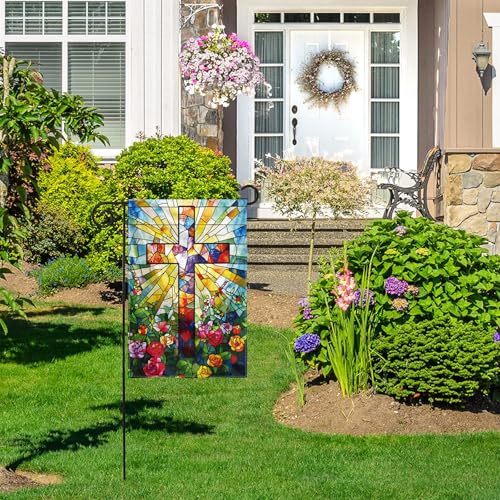 Cross Garden Flag 12x18 Inches, Stained Glass Style Double-Sided Flag