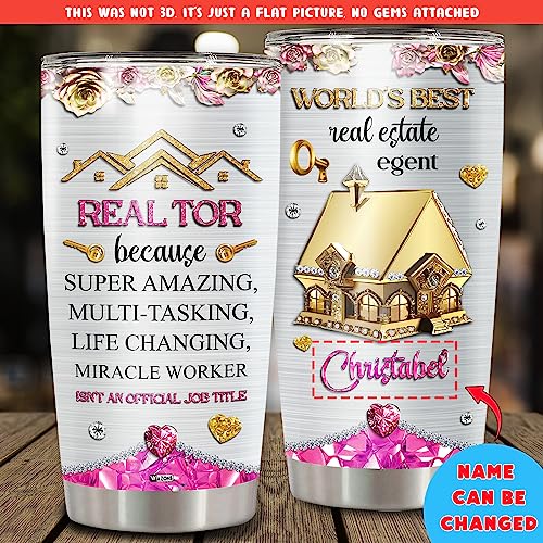 WAZONE Personalized Real Estate Agent Coffee Tumbler 20Oz 30Oz Stainless Steel Insulated Cup With Lid Travel Mug Customized Gifts Birthday For Realtors Female Brokers Coworkers Realtor Her - color: Realtor