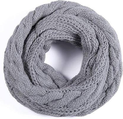 Winter Women Thick Cable Knit Ribbed Infinity Circle Loop Scarf - color: Soft Grey