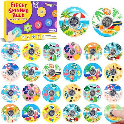 52 Pack Beach Party Favors Fidget Spinner for Kids Birthday, Travel Sand Themed Fidget Spinner Bulk for Classroom Rewards, Goodie Bag Stuffers, Kids Beach Party Supplies - color: Tl-sa-3-bach