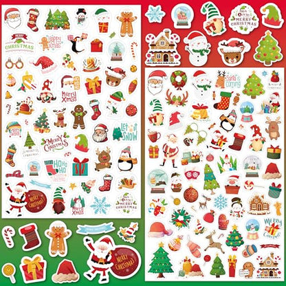 LINAYE 24 Sheets Christmas Stickers for Kids, 1570 PCS Adhesive Christmas Stickers Bulk Cute Goodie Bags Basket Stuffers Party Favors for Kids - style: Christmas 24 Sheets