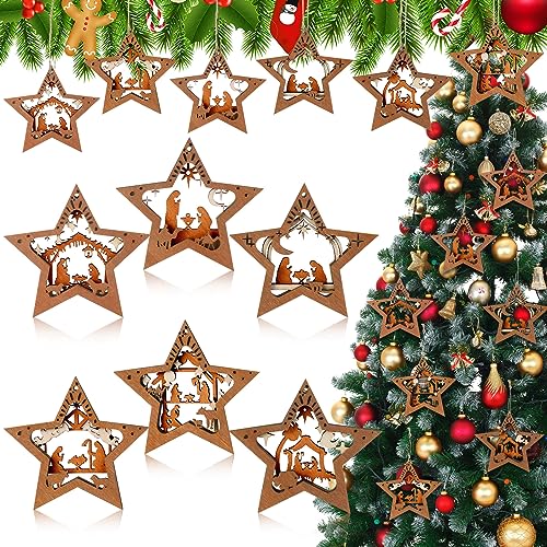 Bucherry 6 Pcs Wooden Christmas Nativity Scene Ornaments Bulk,Classic Style - style: Classic