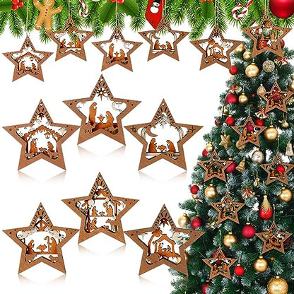 Bucherry 6 Pcs Wooden Christmas Nativity Scene Ornaments Bulk,Classic Style - style: Classic