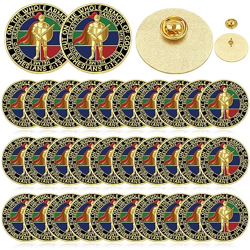 Therwen 32 Pcs Christian Armor of God Lapel Pins Religious Pins Metal Put on The Whole Armor Brooches Gifts for Men Women Collectors Military Church Souvenir